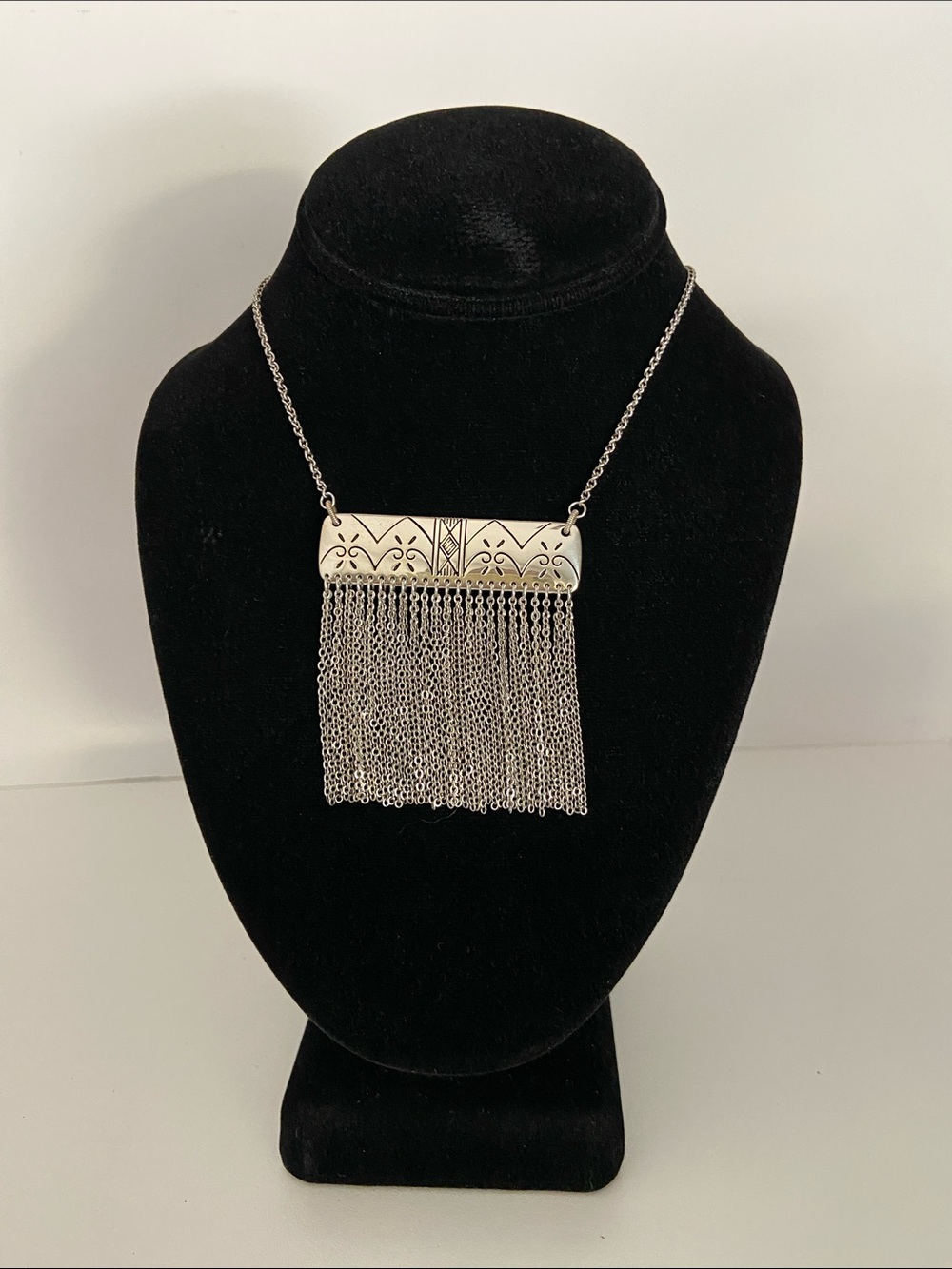 Vintage Brighton Silver Tone Fringe Pendant Long Necklace 28-32"